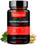 Ashwagandha Organic Herbal Supplement 6000 mg Whole Herb Equivalent (4:1 Extract)