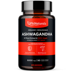 Ashwagandha Organic Herbal Supplement 6000 mg Whole Herb Equivalent (4:1 Extract)